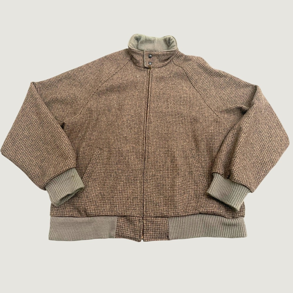 Vintage Pendleton 100% Virgin Wool Bomber Jacket L Brown Houndstooth Lined USA